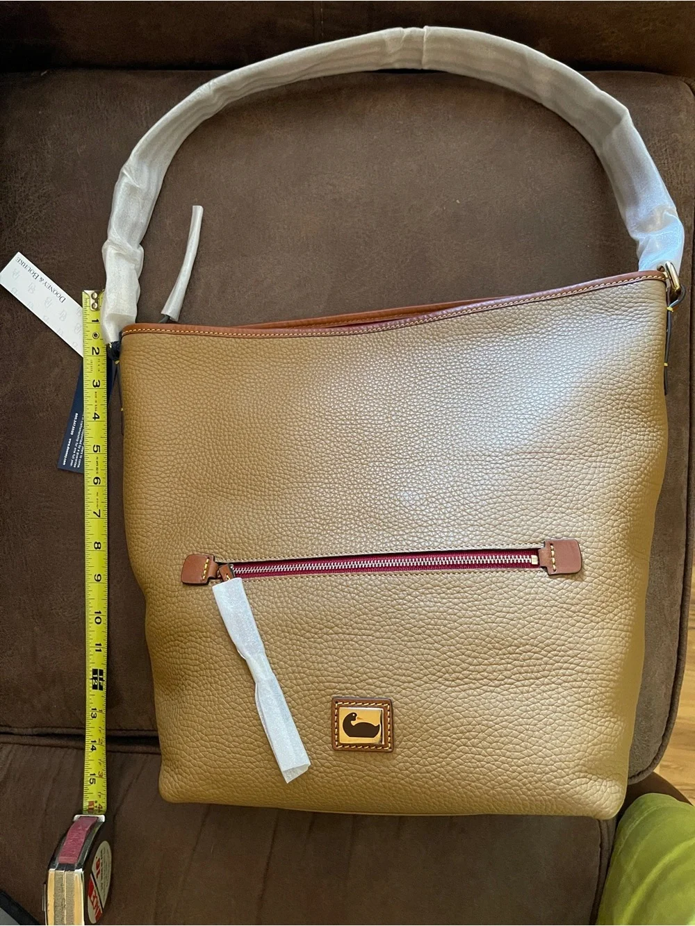 Dooney & Bourke Tan Pebbled Leather Bag with Brown Trim